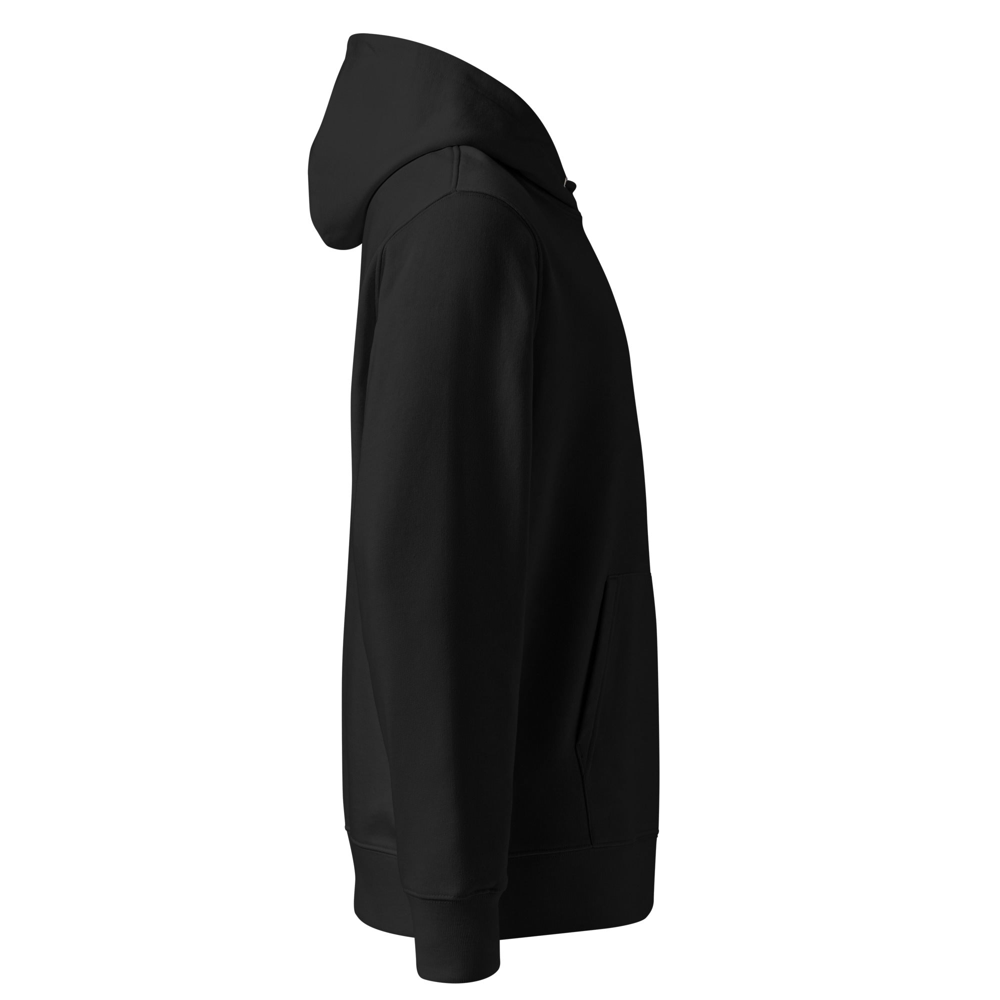 Organic Cotton Hoodie in Black shown from the right side.