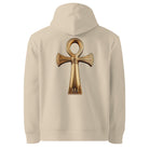 Key of Life - Organic Cotton Hoodie in Desert Dust with a golden egyptian symbol on the back.