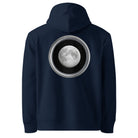 Moon - Organic Cotton Hoodie in Navy Blue with a silver moon printed on the back.