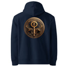 Key of Empathy - Organic Cotton Hoodie in Navy Blue with a symbol printed on the back.