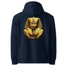 Pharaoh - Organic Cotton Hoodie in Navy Blue with a golden Egyptian pharaoh design on the back.
