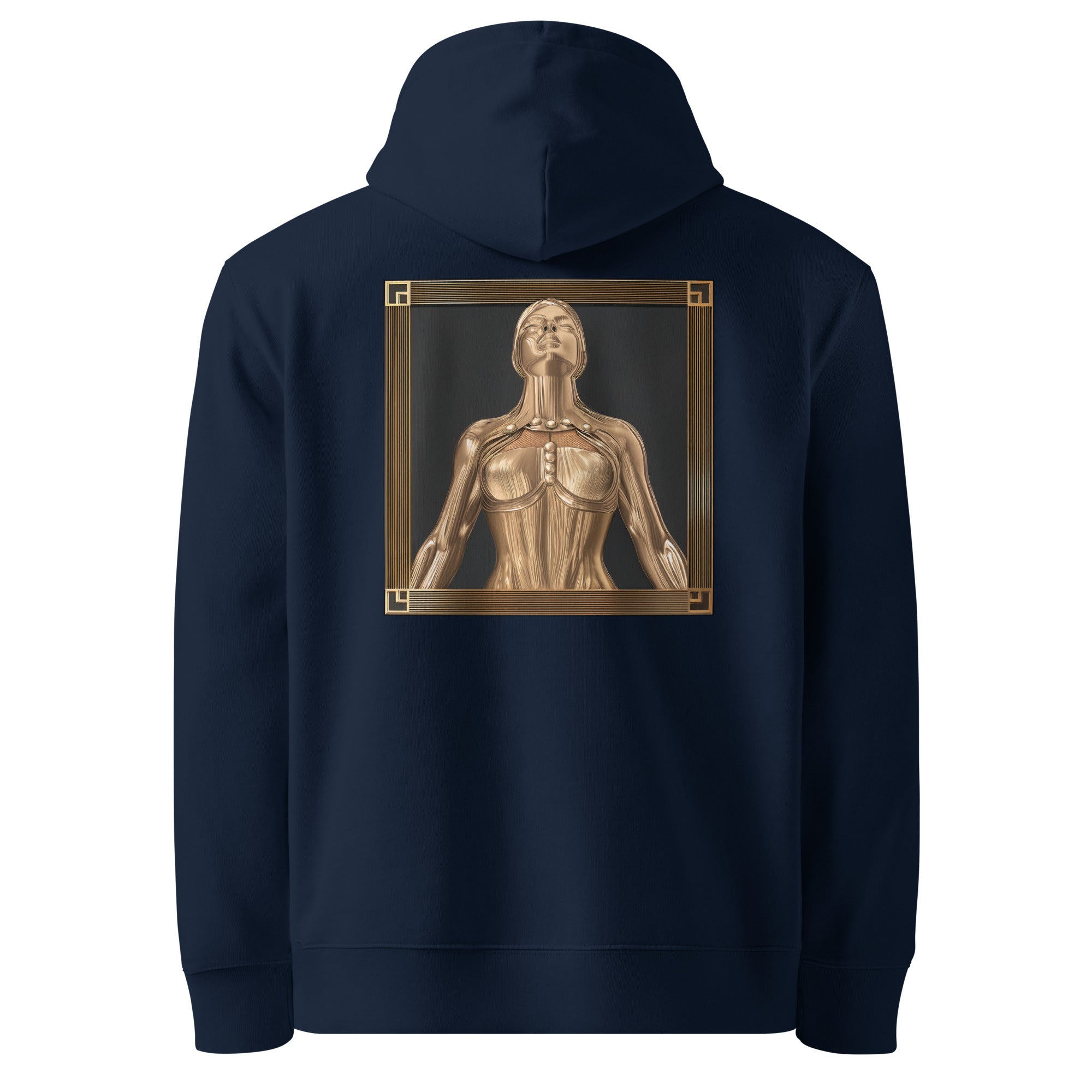Golden Girl - Organic Cotton Hoodie in Navy Blue with a golden design on the back.