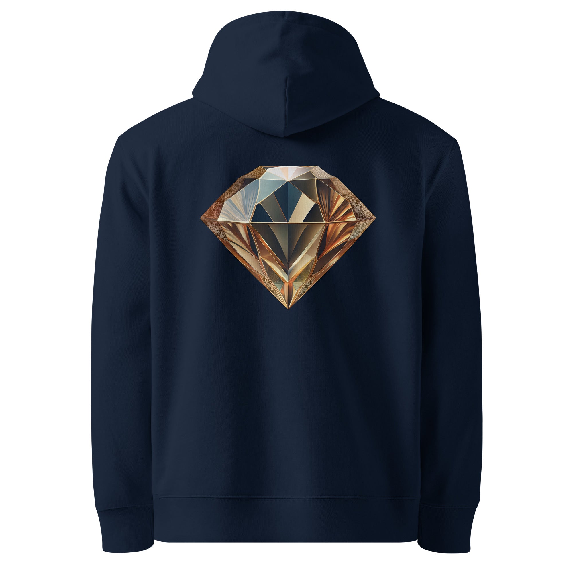 Diamond - Organic Cotton Hoodie in Navy Blue with a diamond design printed on the back.