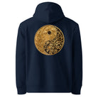 Yinyang - Organic Cotton Hoodie in Navy Blue with golden/bronze design on the back.
