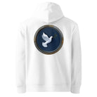 White Dove - Organic Cotton Hoodie in White with dove design printed on the back.