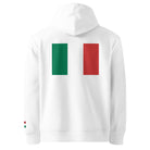 Italian Flag - Organic Cotton Hoodie in White with flag printed on the back.