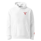 Organic Cotton Hoodie in White with visudeco logo in front.
