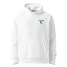 Organic Cotton Hoodie in White with visudeco logo embroidered in front.