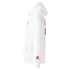 Danish Flag - Organic Cotton Hoodie in White with flag embroidered on the left sleeve.