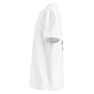 White t-shirt seen from the left side.