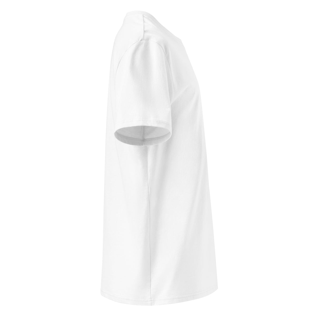 White t-shirt seen from the right side.