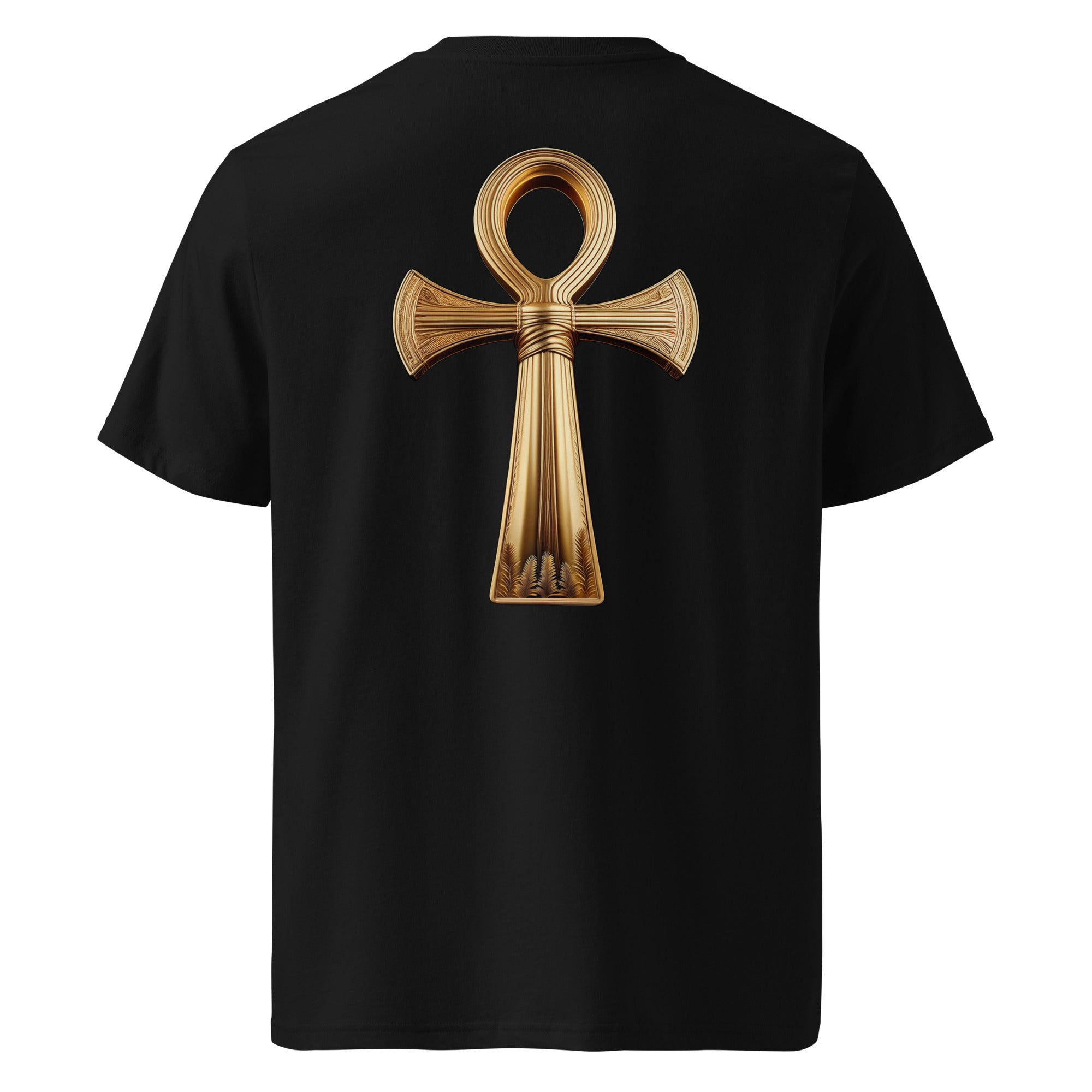 Key of Life - Organic Cotton T-Shirt in Black with egyptian symbol printed on the back.