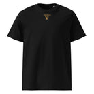 Organic Cotton T-Shirt in Black with golden visudeco logo in front.
