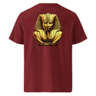 Pharaoh - Organic Cotton T-Shirt in Burgundy with a golden design printed on the back.