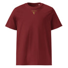 Organic Cotton T-Shirt in Burgundy with visudeco logo in front.