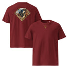 Diamond - Organic Cotton T-Shirt in Burgundy with diamond design on back and visudeco logo in front.