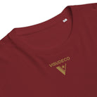 Organic Cotton T-Shirt in Burgundy close-up showing visudeco logo on the front.