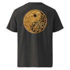 Yinyang - Organic Cotton T-Shirt in Dark Heather Grey with a golden design printed on the back.