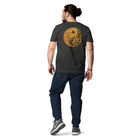 Yinyang - Organic Cotton T-Shirt in Dark Heather Grey on male model with a design printed on back.