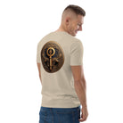 Key of Empathy - Organic Cotton T-Shirt in Desert Dust on male model with a symbol on the back.