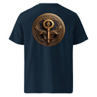 Key of Empathy - Organic Cotton T-Shirt in Navy Blue with a fictional symbol printed on back.