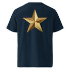 Star - Organic Cotton T-Shirt in Navy Blue with golden star design on the back.