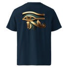 Eye of Horus - Organic Cotton T-Shirt in Navy Blue with print on the back.