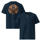 CO2 - Organic Cotton T-Shirt in Navy Blue with a bronze design on the back and visudeco logo front.