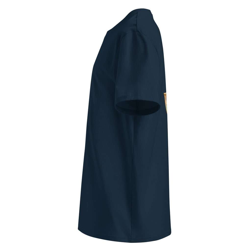 Organic Cotton T-Shirt in Navy Blue seen from the left side.