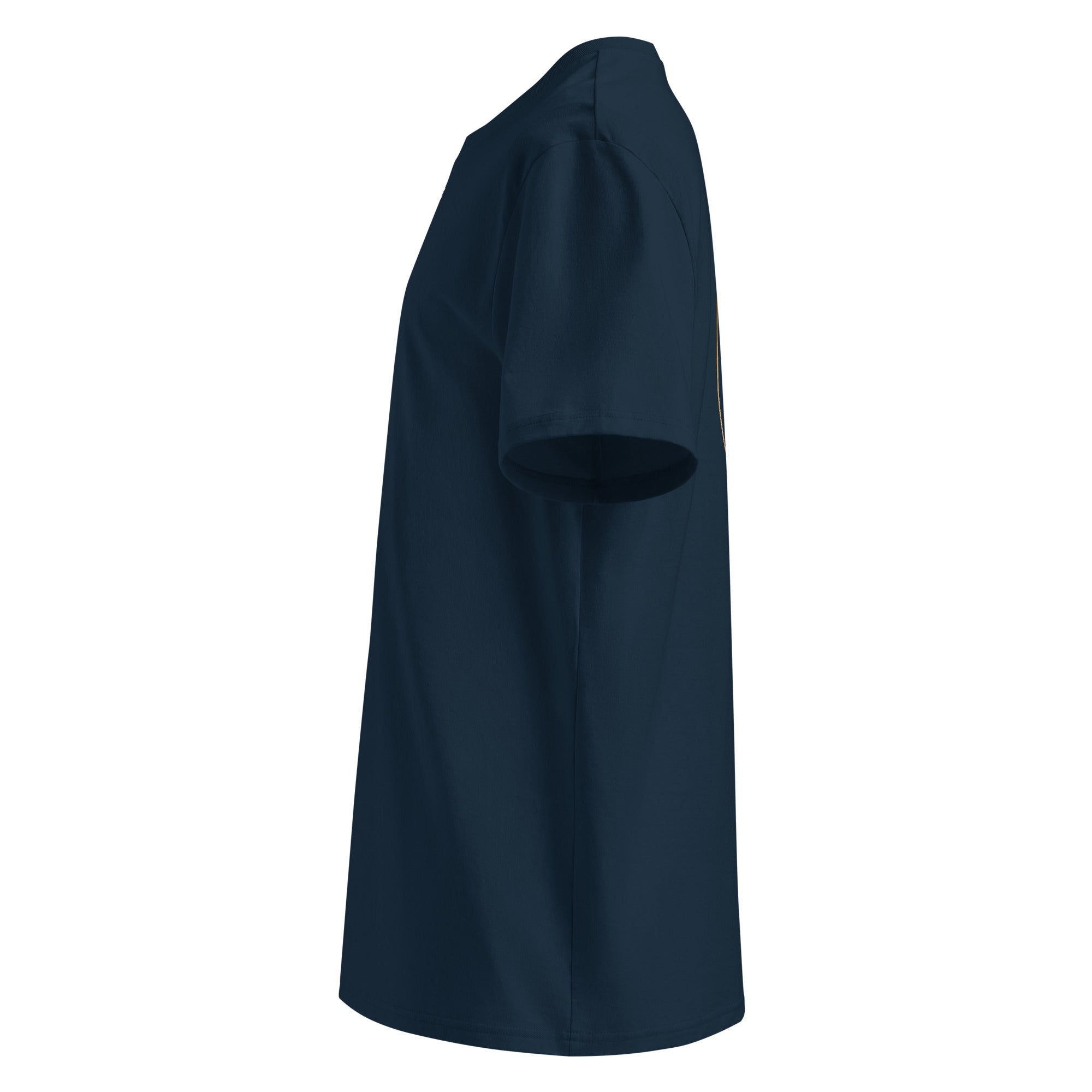 Organic Cotton T-Shirt in Navy Blue shown from the left side.