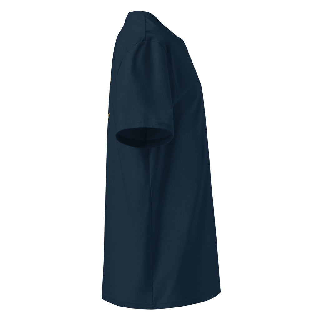 Organic Cotton T-Shirt in Navy Blue seen from the right side.