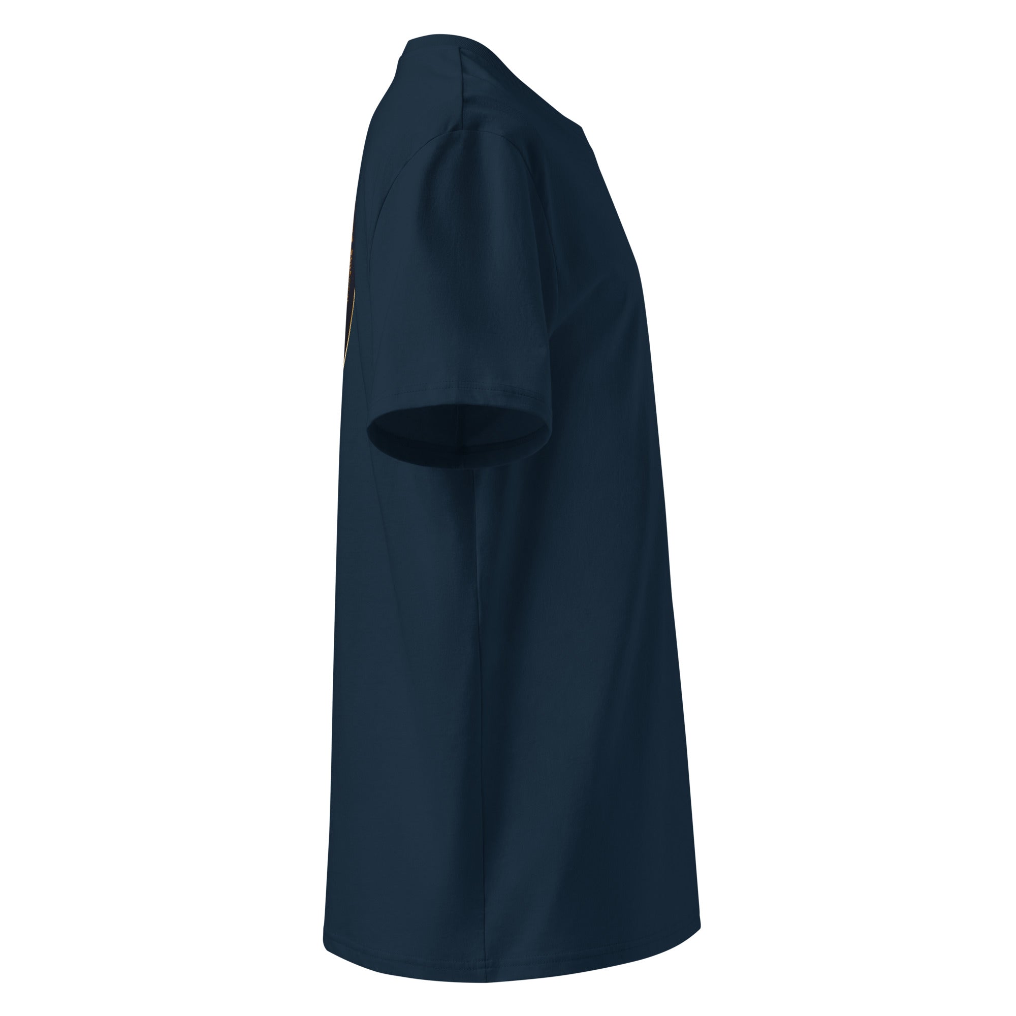 Organic Cotton T-Shirt in Navy Blue shown from the right side.