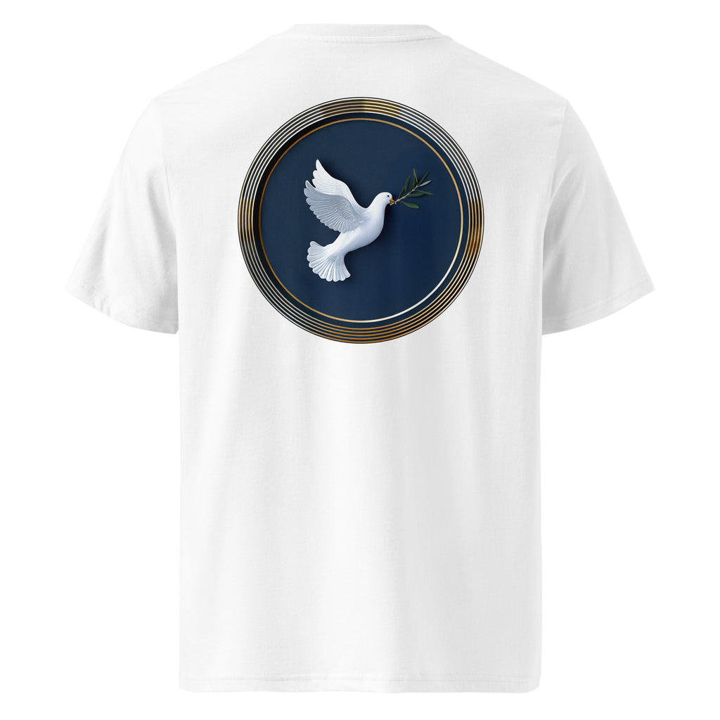 White Dove - Organic Cotton T-Shirt in White with a white dove design on the back.