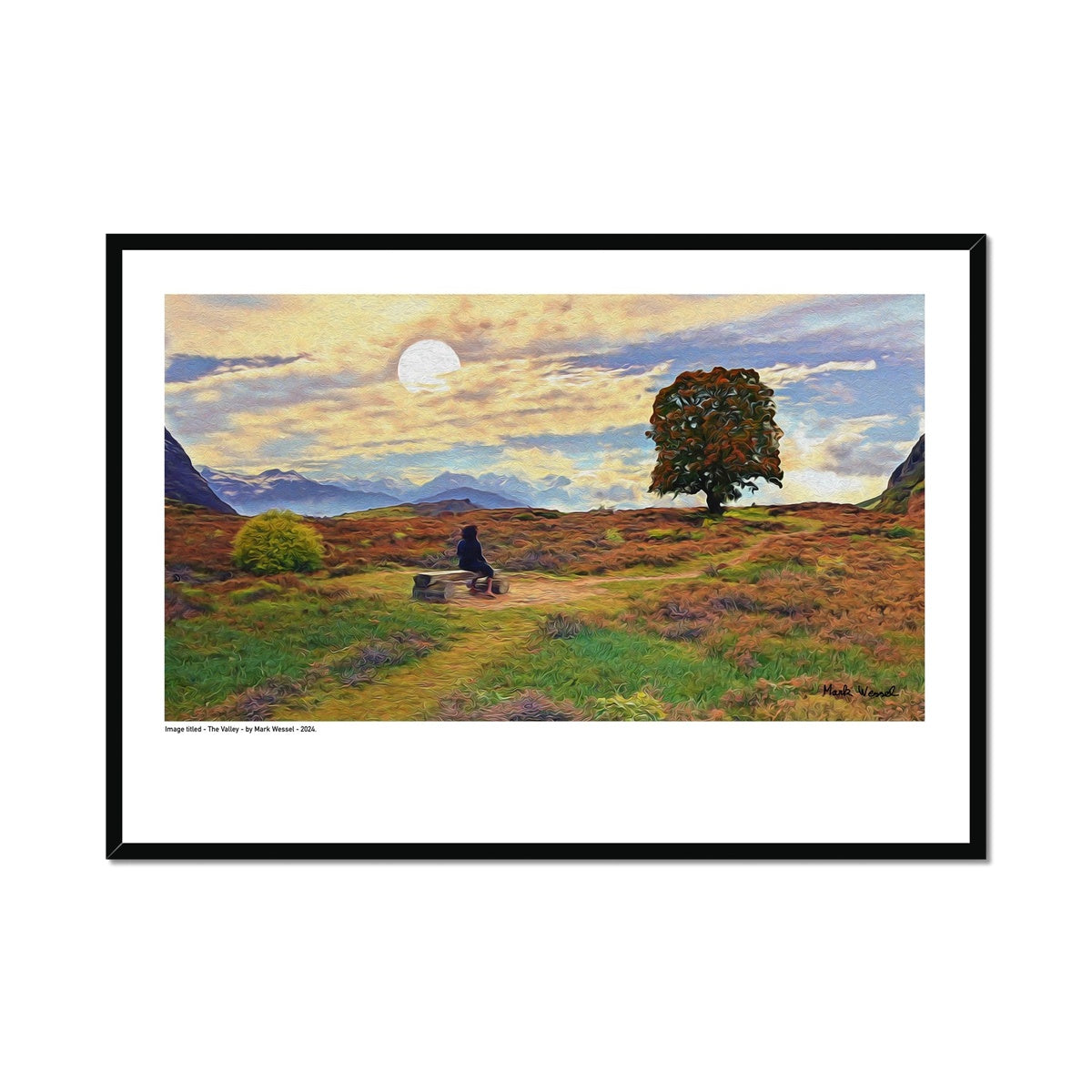 The Valley - Framed Print - with a black -, wooden frame.